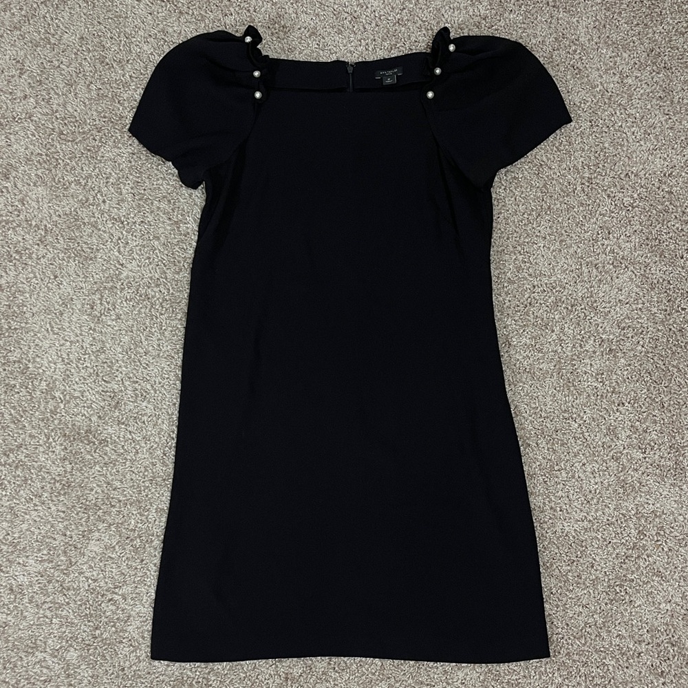 Ann Taylor Petite Black Shift Dress with Pearl Ruffle Detail 
Size: 0P